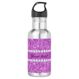 Bouteille D'eau Paillettes pourpres chics et diamants de Faux