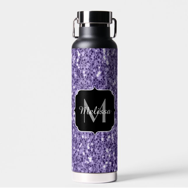 Bouteille D'eau Paillettes violet ultra violet avec monogramme (Avant)