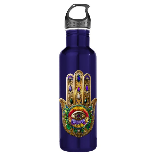 Bouteille D'eau Painted Gold Hamsa Amethyst Ruby Third Eye (Devant)