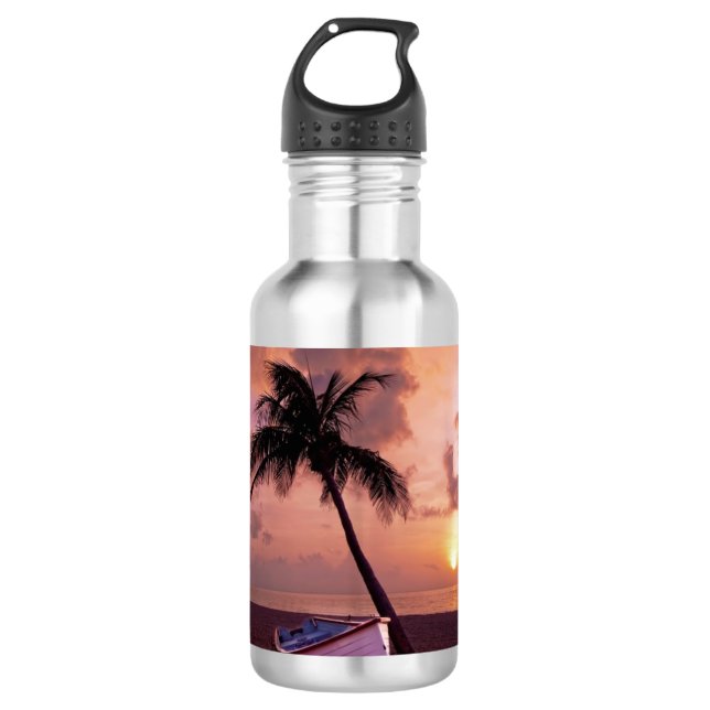 Bouteille D'eau Palm Tree and Boat Beach Sunset (Devant)