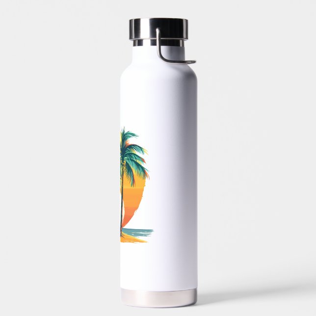 Bouteille D'eau Palmier Tropical avec Coucher de Soleil Vibrant  (Gauche)
