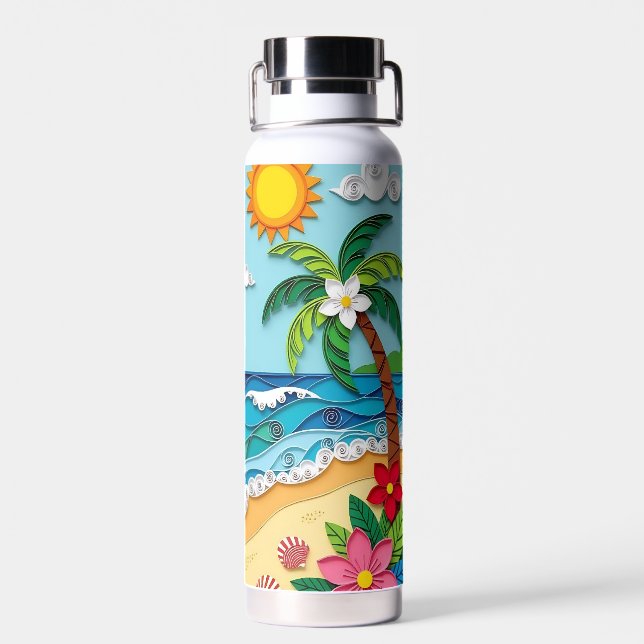 Bouteille D'eau Palmiers sur la Plage  (Arrière)