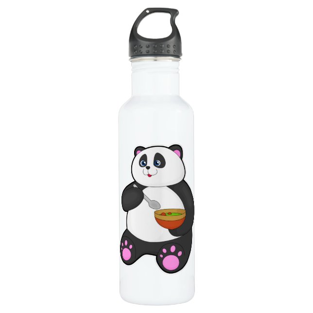 Bouteille D'eau Panda à manger avec cuillère et bol (Devant)
