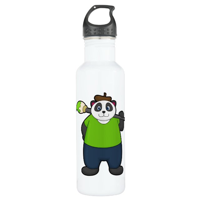 Bouteille D'eau Panda comme peintre avec pinceau (Devant)