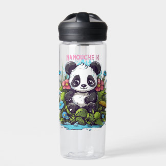 Bouteille D'eau panda mignon et fleurs