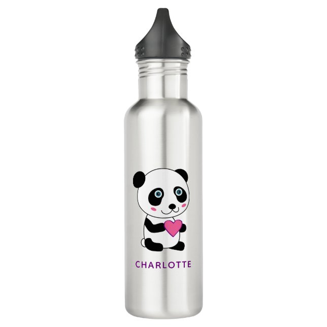 Bouteille D'eau Panda mignonne au coeur rose + Nom (Gauche)