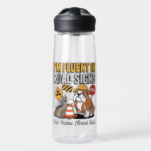 Bouteille D'eau Panneau routier de dessin animé de bulldog de cons