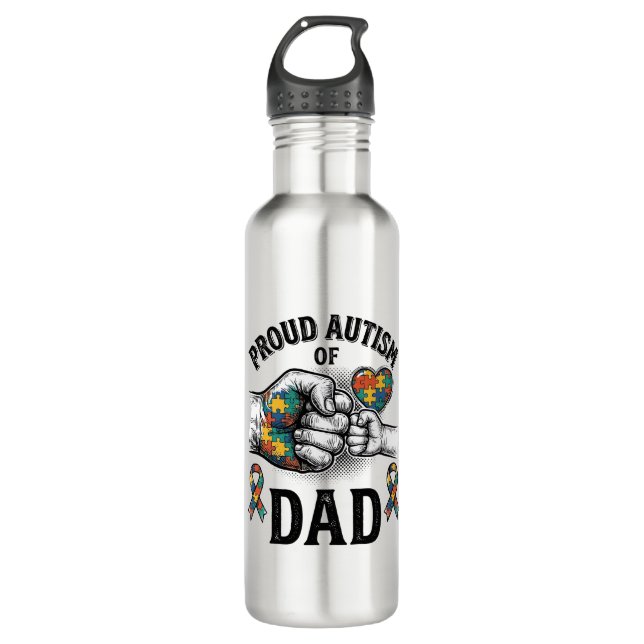 Bouteille D'eau Papa fièrement autiste Vintage Gravure Chemise de  (Devant)