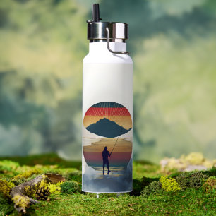 Bouteille D'eau Papa Pêcheur Vintage Crépuscule Rétro Pêcheur Père