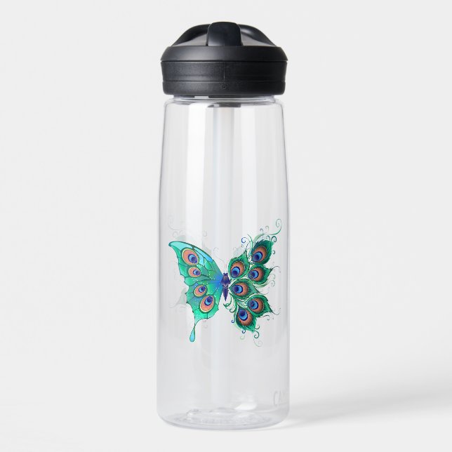 Bouteille D'eau Papillon aux plumes de paon vert (Avant)