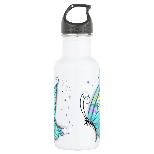 Bouteille D'eau Papillon bleu et étoiles (Devant)