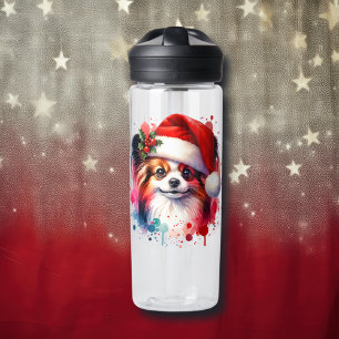 Bouteille D'eau Papillon Chien à Santa Hat Noël Personnalisé