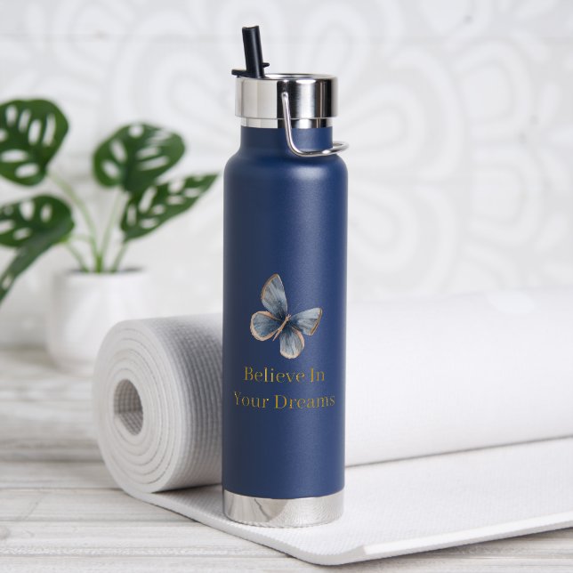 Bouteille D'eau Papillon crème bleu blanc   (Yoga (pivotée))