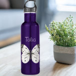 Bouteille D'eau Papillon d'aquarelle noir et blanc<br><div class="desc">Bouteille en acier inoxydable avec belle illustration de papillon noir et blanc. Personnaliser avec nom ou monogramme</div>