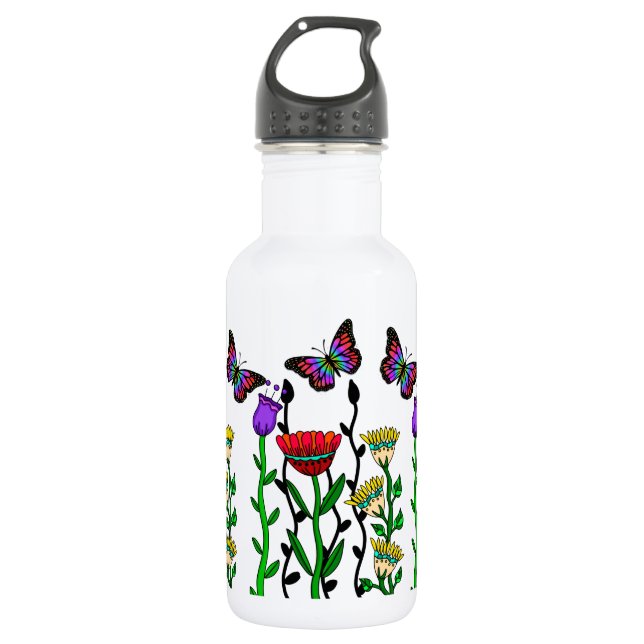 Bouteille D'eau Papillon et fleurs Joli art (Devant)