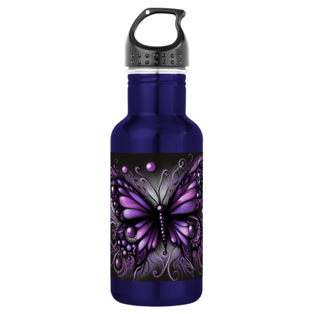 Bouteille D'eau Papillon gothique blanc violet noir couleur (Devant)