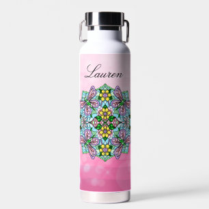 Bouteille D'eau Papillon rose Mandala main Whimsical tiré