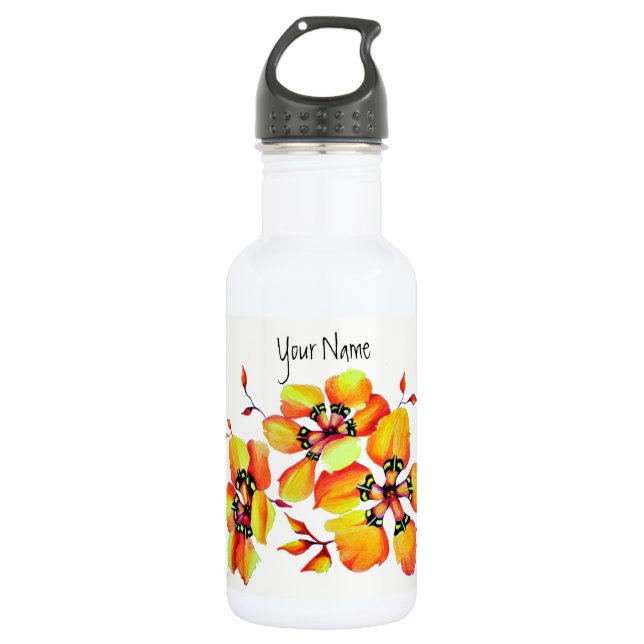 Bouteille D'eau Papillons arc-en-ciel avec aquarelle Fleur élégant (Devant)