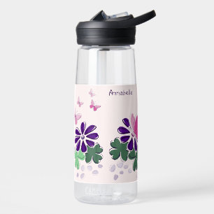 Bouteille D'eau Papillons aux fleurs mignons Nom du Doodle