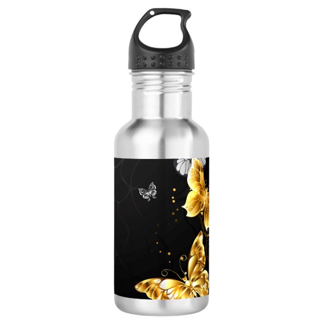 Bouteille D'eau Papillons blancs et dorés (Devant)