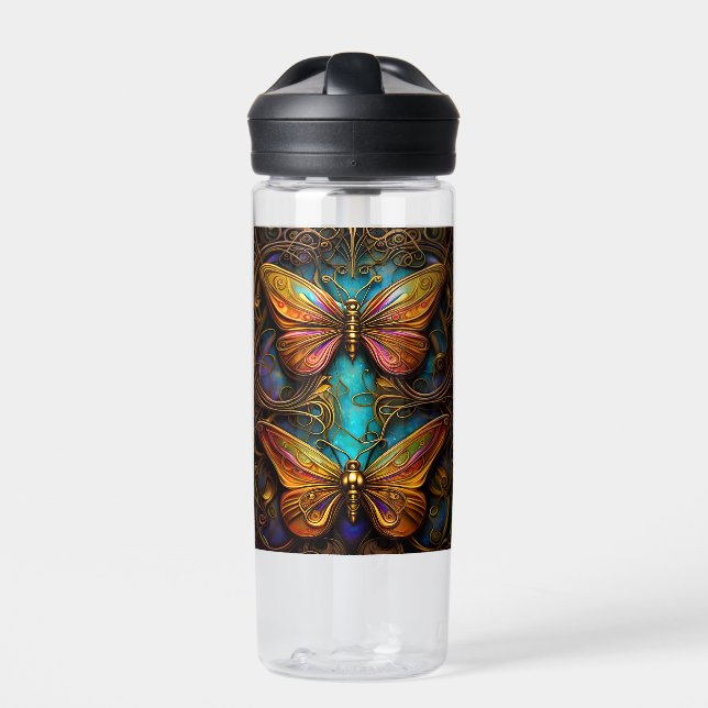 Bouteille D'eau Papillons de bronze sur Aqua Blue (Extérieur)