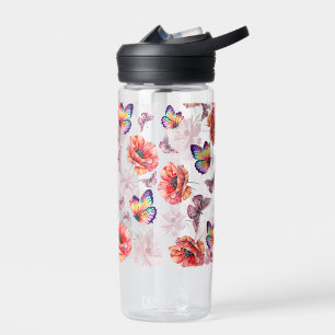 Bouteille D'eau Papillons et fleurs de pavot