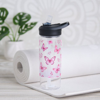 Bouteille D'eau Papillons roses et motif de fleurs
