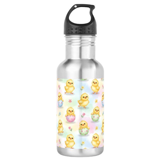 Bouteille D'eau Pâques à l'aquarelle avec un bébé poussin mignon (Devant)