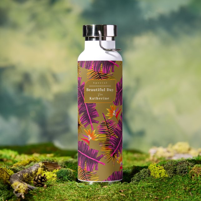 Bouteille D'eau Paradis de la paume jaune orange (Extérieur (pivotée))