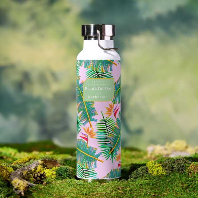 Bouteille D'eau Paradis de palmier rose (Extérieur (pivotée))