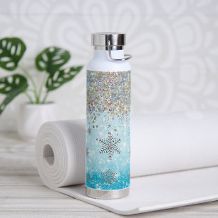 Bouteille D'eau Parties scintillant d'hiver Bleu Flocon de neige