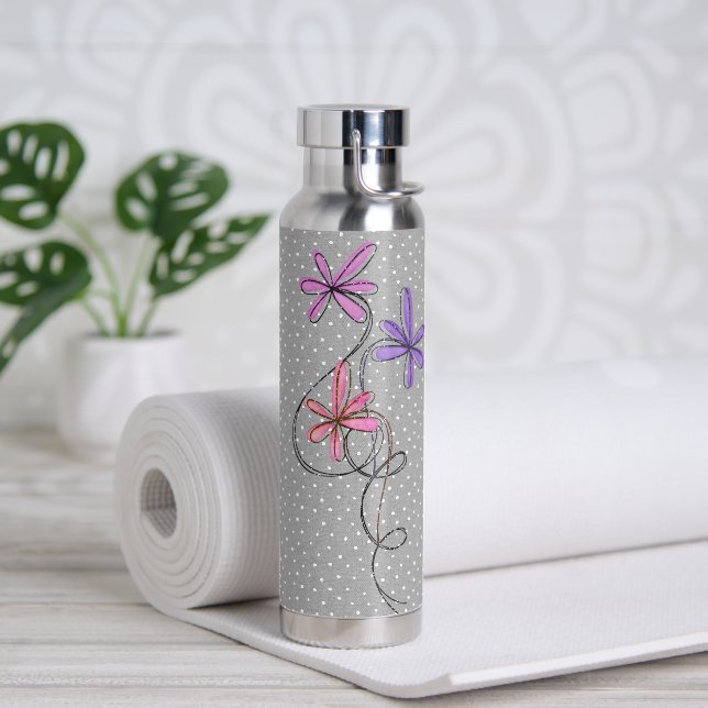 Bouteille D'eau Parties scintillant Doodle Daisis Sur Points (Yoga)