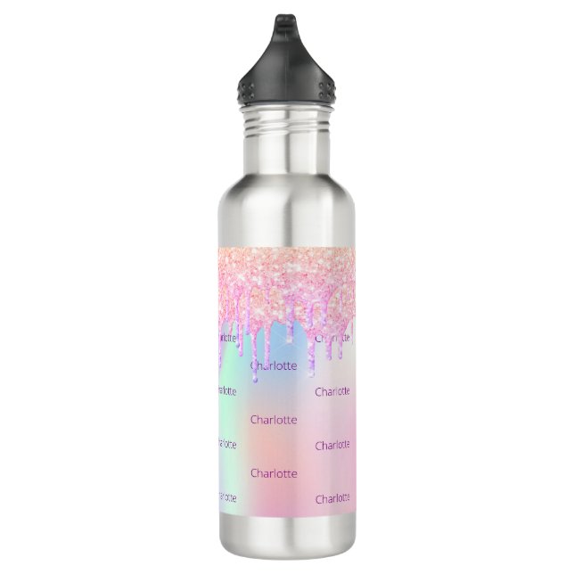 Bouteille D'eau Parties scintillant holographique rose goutte nom  (Droite)