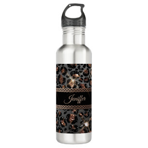 Bouteille D'eau Parties scintillant Leopard Black Gold personnalis