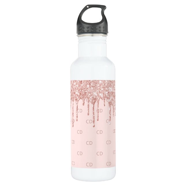 Bouteille D'eau parties scintillant or rose rousse rose monogramme (Devant)