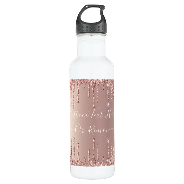 Bouteille D'eau Parties scintillant rose Gold Blush Éclats Texte p (Devant)