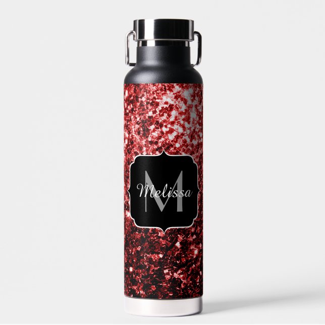 Bouteille D'eau Parties scintillant rouge foncé brillant Monogramm (Avant)