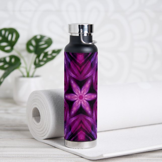 Bouteille D'eau Parties scintillant violette Coeur et Fleur Motif  (Yoga)