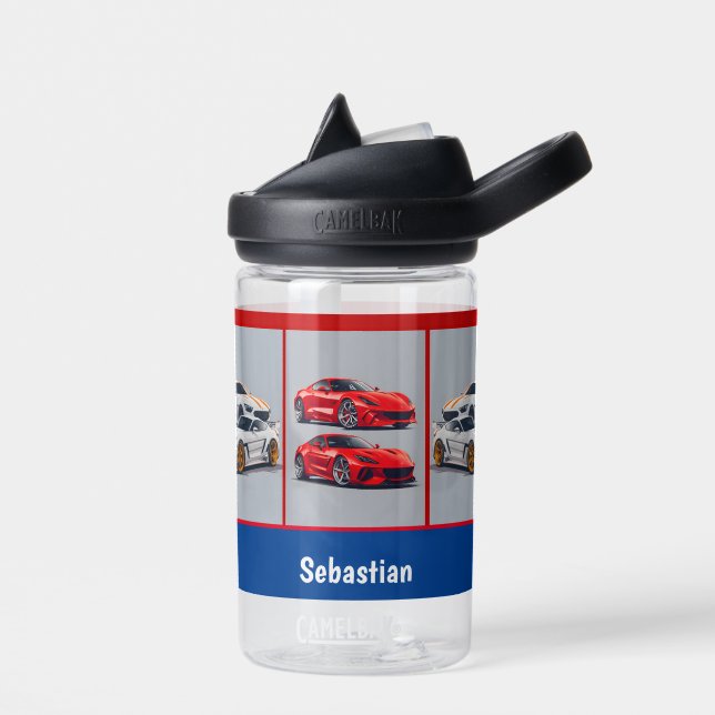 Bouteille D'eau Passionnés de voitures de sport blanches et rouges (Gauche)