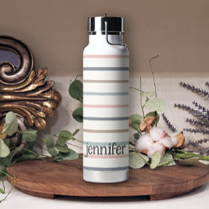 Bouteille D'eau Pastel Boho Stripes Pink Blue Gold Ajouter Nom