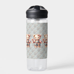 Bouteille D'eau Pastel Teddy Bear Holding Flower Wear Overalls