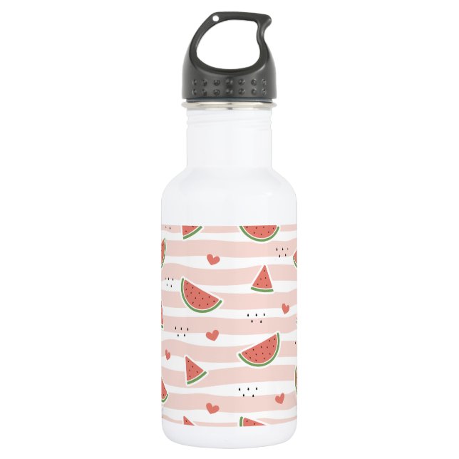 Bouteille D'eau Pastèques rouges, cœurs, rayures, motif d'été (Devant)