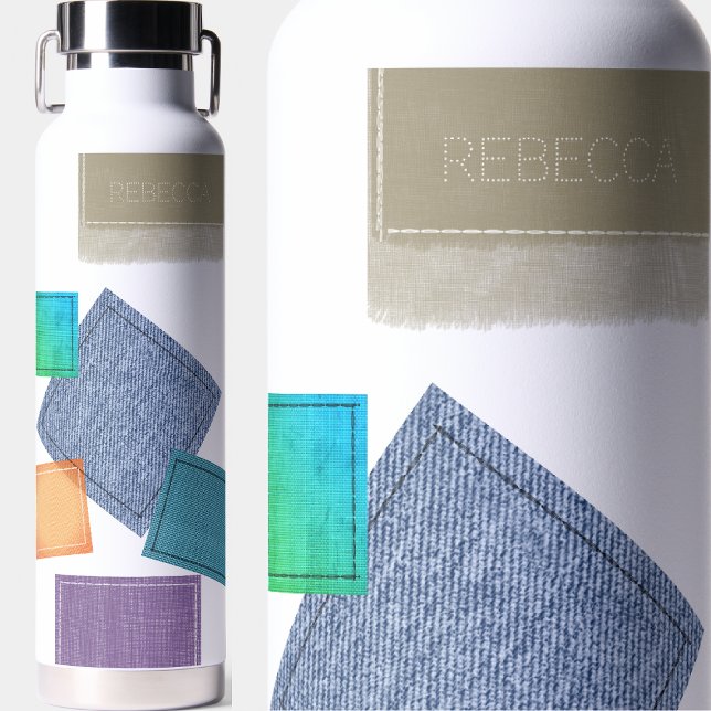 Bouteille D'eau Patchwork en tissu pointillé Personnalisé (Créateur téléchargé)
