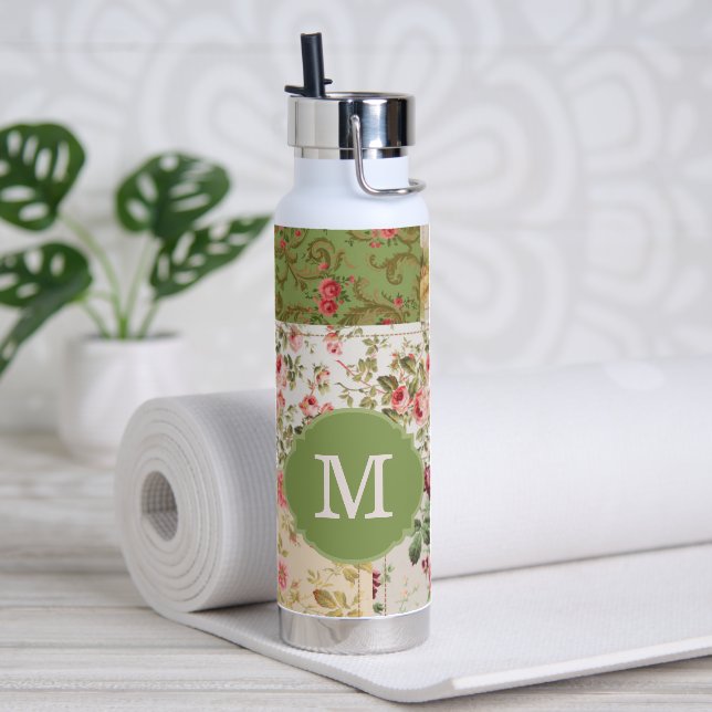 Bouteille D'eau Patchwork Rose Monogramme personnalisé (Yoga)