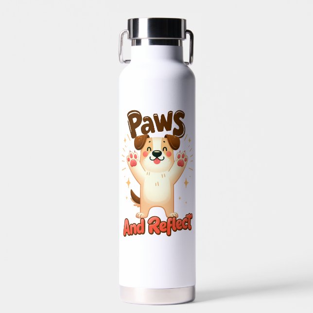 Bouteille D'eau Pâtes Et Refléter Le Chien Mignonne (Avant)