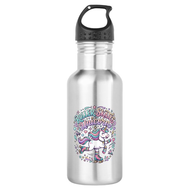 Bouteille D'eau Patins à roulettes Licorne Graphisme de style rétr (Devant)