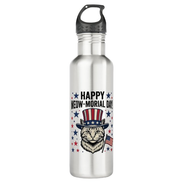 Bouteille D'eau Patriotic Cat Meow-Morial Day Vintage Vector Desig (Devant)