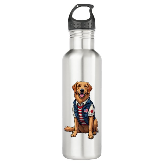 Bouteille D'eau Patriotic Service Dog Golden Retriever Shirt 4 (Devant)