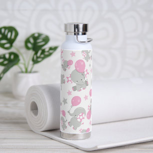 Bouteille D'eau Pattern of Elephants, Cute Elephants - Pink Gray