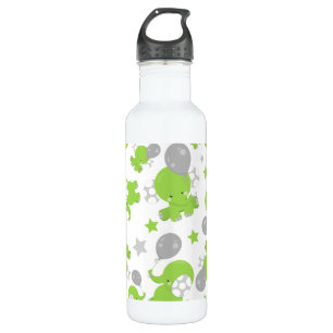 Bouteille D'eau Pattern of Green Elephants, Cute Elephants, stars